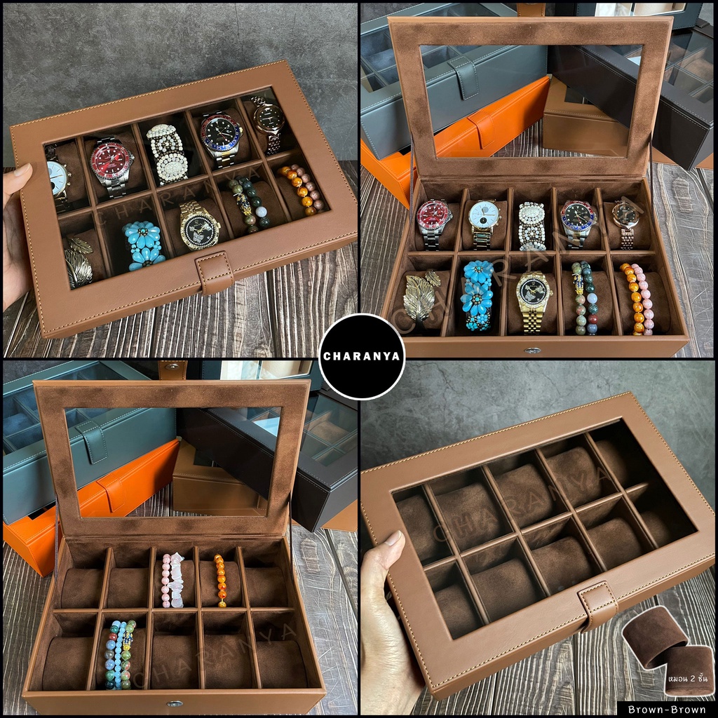 ส่งฟรี กล่องนาฬิกา 10 ช่อง หมอน2ชั้น 2in1 งานดี วัสดุดี สะสมนาฬิกา กล่องใส่กำไล Watch box storage organizer