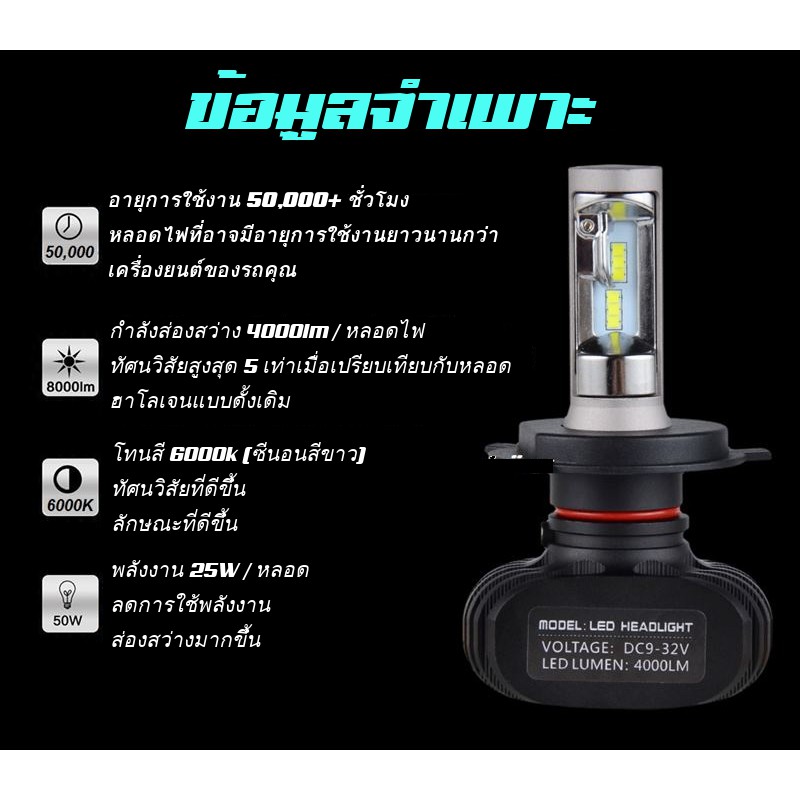 [ทุกรุ่น] ไฟหน้า LED ที่มีอายุการใช้งานยาวนาน ; 36W ; 8000lm ; LongLife ;H1;H3;H4;H7;H8;H9;H11;H13;H