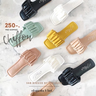 ⭐️𝑪𝒉𝒊𝒇𝒇𝒐𝒏 ⭐️ รองเท้าไซส์ใหญ่ Bigsize 41-45 แตะสวมนิ่ม แต่งย่น รุ่นชิฟฟ่อน รองเท้าแฟชั่น plussize chiffon - 1