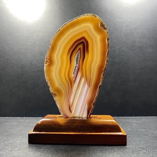 แผ่นหินบอตสวานาอาเกต ธรรมชาติขัดมัน พร้อมฐานไม้ (Natural Botswana Agate Slice on wooden stand) #4