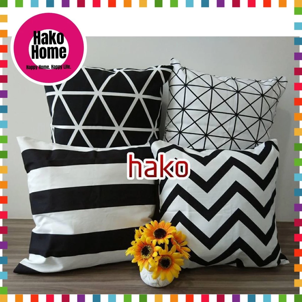 สีดําสีขาวสีโยนหมอนSarung Bantalโซฟาสแควร์หมอนBolster Caseเบาะหมอน