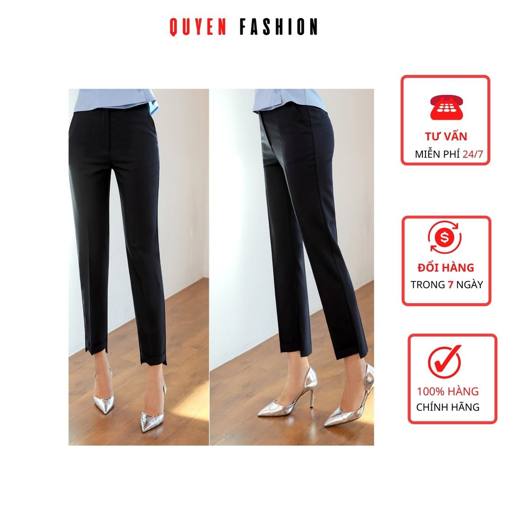 Thoi Trang Quyen Fashion Office กางเกงผู้หญิงสไตล์เรียวตรงสูงและต่ําพับกางเกงลําลองหรูหรา QQ197