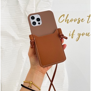 Casing IPHONE 12 mini 11 pro max 5 5s 6 6s 7 8 plus x xs max xr Luxury Leather Card Holder soft Phone Cases with cross body strap