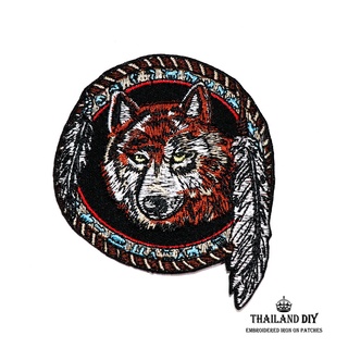 ตัวรีดติดเสื้อ หมาป่า โบฮีเมียน ฮิปปี้ อินเดียนแดง Wolf Head Patch งานปัก DIY ตัวรีด อาร์ม ตัวรีดติดเสื้อผ้า เครื่องหนัง