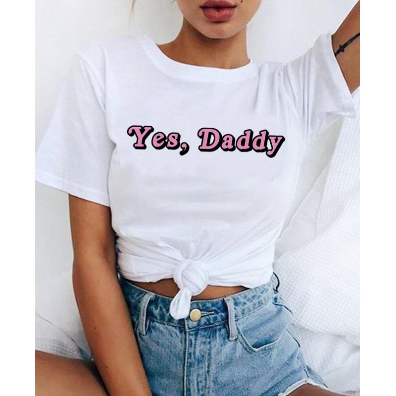 เสื้อยืดคอกลม แขนสั้น พิมพ์ลาย Daddy สำหรับผู้หญิง