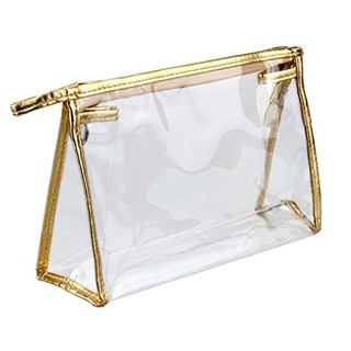 กระเป๋าเครื่องสำอางใส ขอบเมทาลิค PVC กันน้ำ Transparent PVC makeup bag waterproof.