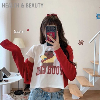 [ลดล้างสต๊อก]Health &amp; Beauty เสื้อยืดลําลอง แขนสั้น คอกลม ผ้าฝ้าย ลายหมี แฟชั่นฤดูร้อน สําหรับสตรี