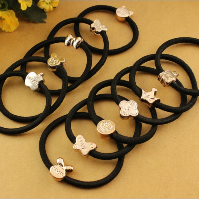 S0045 ยางรัดผม สายแฟชั่น เส้นดำ ลูกปัดทอง เกาหลี การ์ตูนน่ารัก ยางรัดผมเกาหลี ยืดหยุ่นสูง ยางมัดผม