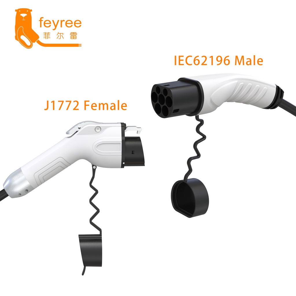 Feyree ปลั๊กชาร์จ EV 32A Type1 SAEJ1772 เป็น Type2 IEC62196-2 พร้อมสายเคเบิล 5 เมตร สําหรับยานพาหนะไ