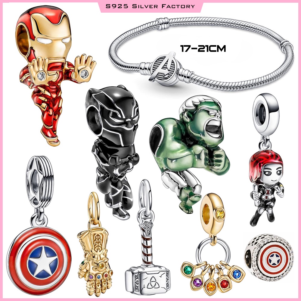 Pan's สร้อยข้อมือลูกปัด ลาย Marvel Series Avengers Iron Man Thunder God Hammer Charm DIY