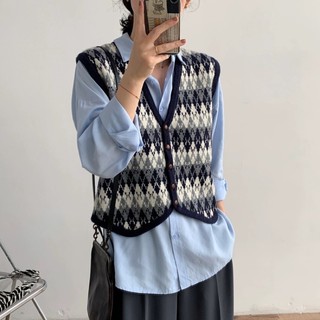 เสื้อกั๊กไหมพรม ทอลาย สไตล์ Retro รหัสST159