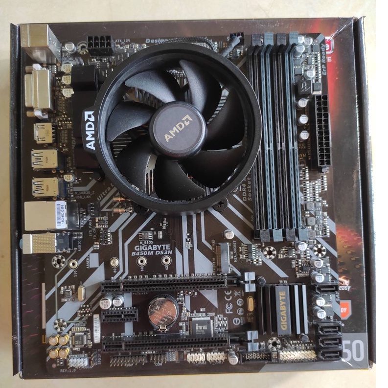 เมนบอร์ด gigabyte B450M DS3H + Ryzen 3 3300x