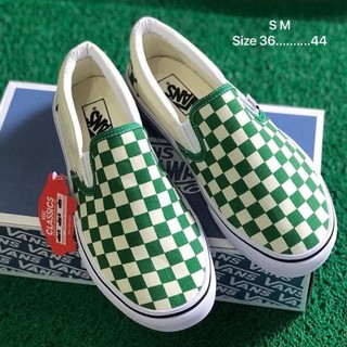 🔥พร้อมส่ง👟รองเท้าผ้าใบ Slip on (size36-44)หมากรุกเขียว