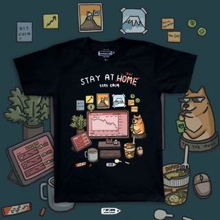 Black T-shirt " Stay at Doi , stay calm " เสื้อยืด คุณภาพ สีดำ  ลายเล่นหุ้นบนดอย Premium cotton100 comp