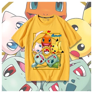 ผ้าฝ้ายแท้เสื้อยืดแขนสั้น ผ้าฝ้ายแท้ พิมพ์ลายกบ Pikachu Jenny Turtle Little Fire Dragon Wonder แฟชั่นฤดูร้อน สําหรับผู้ช