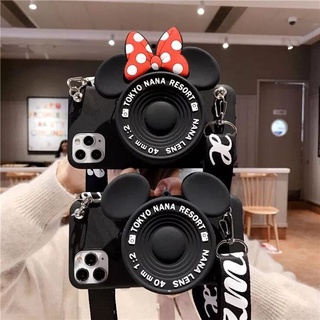 For Samsung Galaxy S22 Ultra S22 Plus A13 A33 A53 A73 A03 Cartoon Soft TPU Coin Back Cover 3D Camera Mickey Minnie Wallet Bags Phone Case With Lanyard