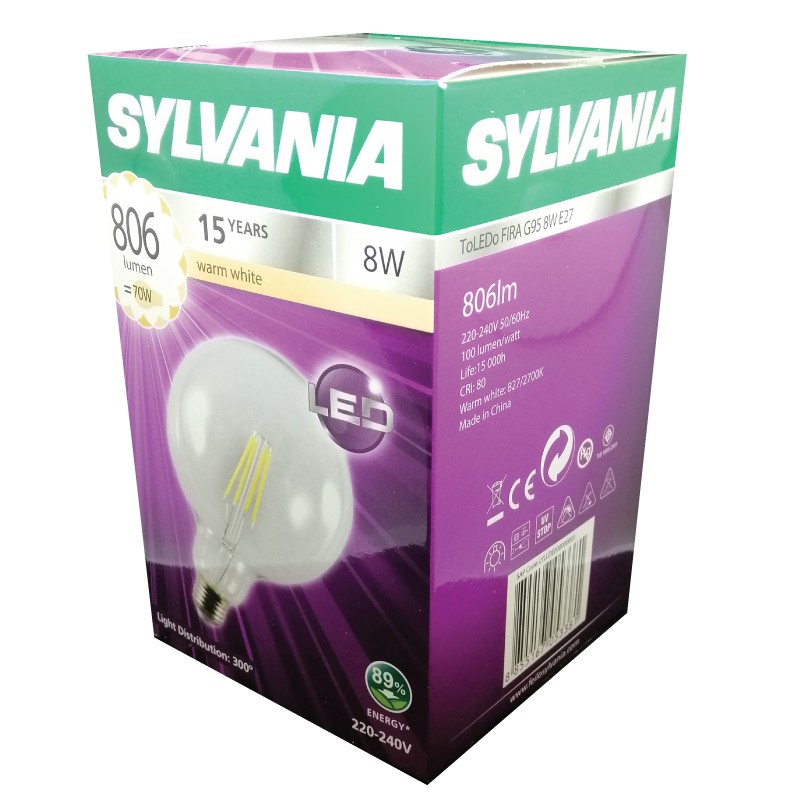 SYLVANIA ToLEDo FIRA G95 8W E27 แสงวอร์มไวท์