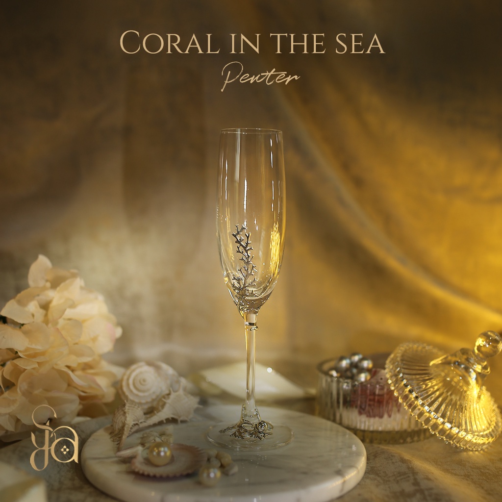 SaYa แก้วแชมเปญ Champagne Glass Coral in the Sea Pewter Color / Pink Gold Color