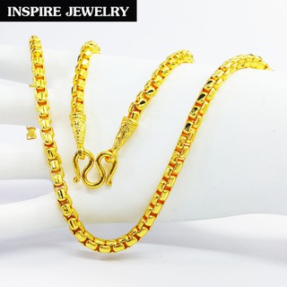 Inspire Jewelry สร้อยคอทองลายบล็อกเหลี่ยม ขนาดเส้น 3บาทตอกลาย ทำซาติน งานทองไมครอน ชุบเศษทองคำแท้ ยาว 20นิ้ว หรือ 24นิ้ว