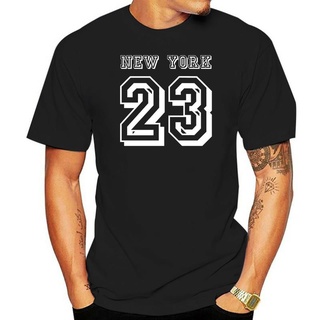 เสื้อผ้าผชเสื้อยืด พิมพ์ลาย New York 23 Number Slogan คุณภาพสูง สีดํา สําหรับผู้หญิง และผู้ชายS-5XL