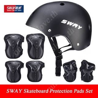 Sway Skateboard/Skate Protection Pads Set Child/Adult Skate Protective Gear 6pc Elbow Knee Wrist Pads with Helmet  ชุดอุ