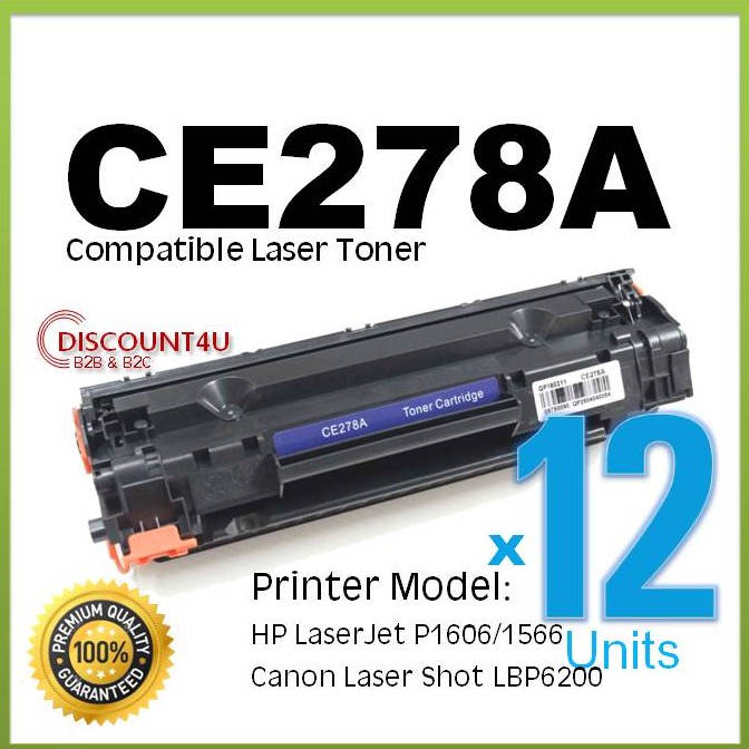 Discount4U **Pack12**Toner รุ่น CE278A 278 78A 78 For HP LaserJet Pro P1560/P1566/P1600 /P1606dn/M15