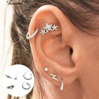 ชุดเครื่องประดับต่างหูแบบติดหูรูปดาวตกแต่ง rhinestone 5 ชิ้น