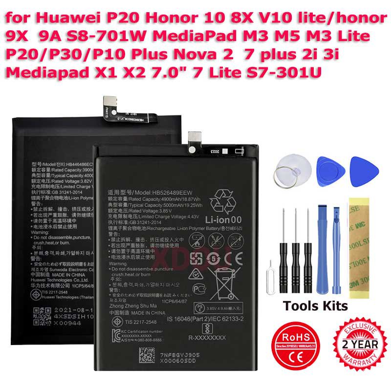 100% New Battery for Huawei P10 P20lite P30 P40 PRO Watch2 LEO-B09 S7-301U Nova 2Plus 2i 3i 7 Honor S8-701W 8X 9A 9X 10L