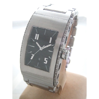 นาฬิกามือสอง JORG HYSEK auto date diamond for man, lady ขนาด size 27x47mm หน้าปัดดำประดับหลักเวลาอารบิคสลับขีด