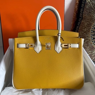 กระเป๋าแบรนด์เนมกระเป๋าสะพาย HERMES BIRKIN 25CM CHEVRE LEATHER สี Jaune Ombre / Craie  COLOR  Special Oder