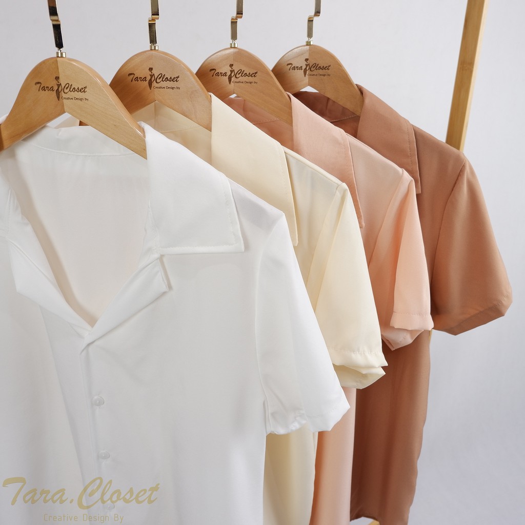 IT019 TARA Shirt minimal เสื้อเชิ้ต ปกฮาวาย แขนสั้น กระดุมหน้า สีเอิร์ธโทน ผ้าไหมอิตาลีอย่างดี ผ้าดี ใส่สบาย ไม่ร้อน - รูปที่ 2