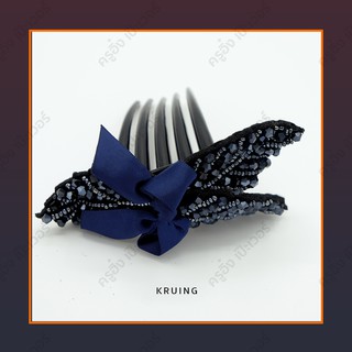 Kruing หวีเสียบคริสตัล 5 ขา ลายใบไม้ 3 ใบ