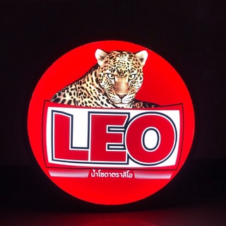 ป้ายไฟ LED ป้ายไฟตกแต่งร้าน ป้ายไฟลีโอสีแดง กรอบดำ ขนาดใหญ่