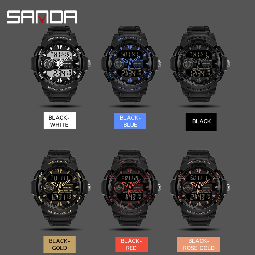 SANDA Men Fashion Sport Watch ทหาร นาฬิกากันน้ำแบบมัลติฟังก์ชั่น Dual แสดงผล Men Watch
