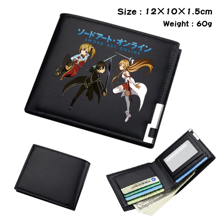 กระเป๋าสตางค์ หนัง PU ใบสั้น แบบพับได้ ลายการ์ตูนอนิเมะ Sword Art Online ใส่เหรียญได้ สําหรับนักเรียน