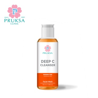 Pruksa Deep C Cleanser Paraben Free 100 ml. ผลิตภัณฑ์ทำความสะอาดผิวหน้า ผิวเป็นสิว ผิวมัน ผิวแพ้ง่ายใช้ได้