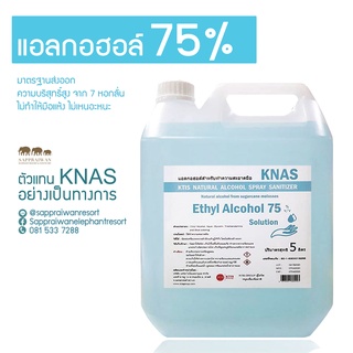 ราคาแอลกอฮอล์ ราคาถูก!!! Knas Alcohol  75%แบบน้ำ 5 ลิตร ราคา 339 บาท