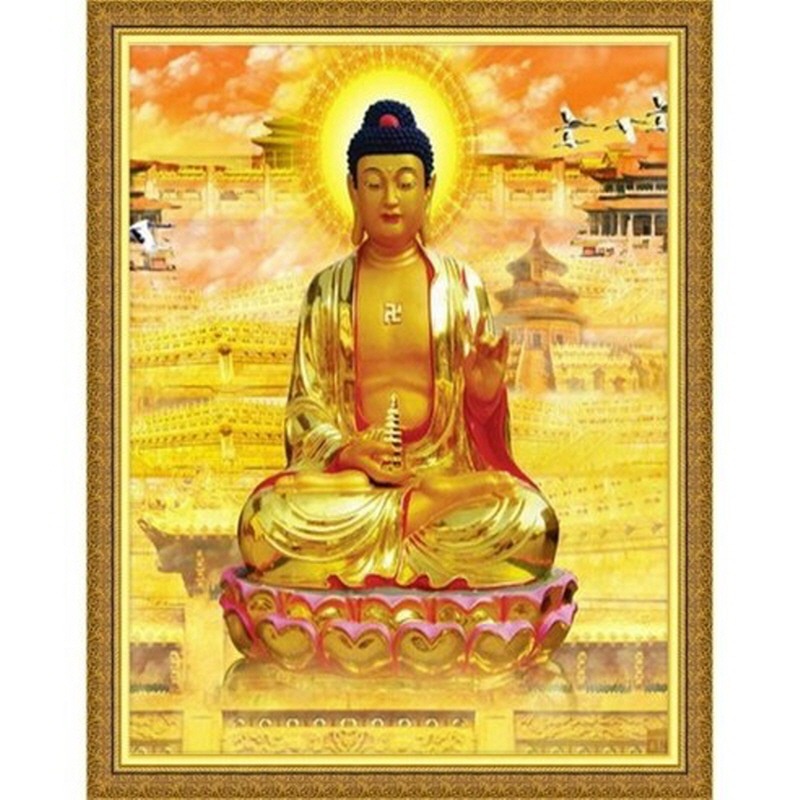 DIY ห้องนั่งเล่น 5D รอบลูกปัดเต็มรูปแบบพุทธศาสนาและ Dhyana อุปกรณ์พุทธภาพวาดเพชร, ลูกปัดภาพวาด