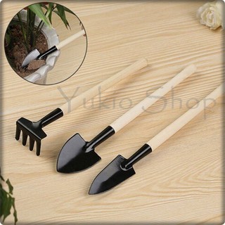 อุปกรณ์ตกแต่งสวน Mini Plant Garden Tools Handle Gardening Shovel Rake Small Shovel/Rake/Spade Multi : 1 set / 3Pcs.