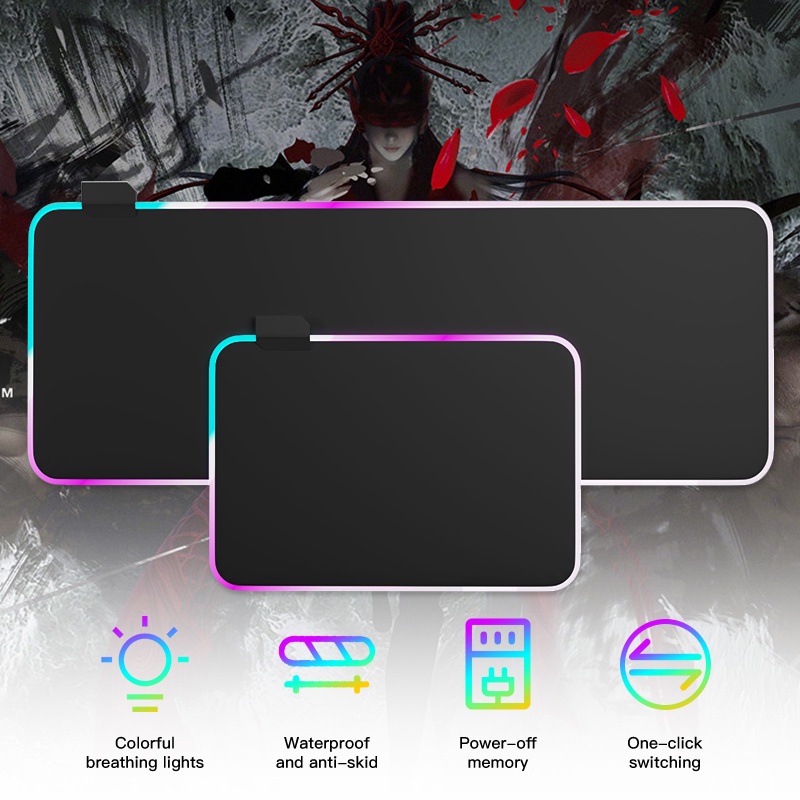 LDD แผ่นรองเมาส์มีไฟ แบบยาว RGB 7 สี แผ่นรองเมาส์เกมมิ่ง แผ่นรองเมาส์ 80x30 Gaming Mouse pad