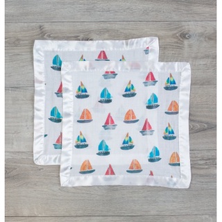 Lulujo ผ้ากอดมัสลินคอตตอน 2-Pack Cotton Muslin Security Blankets - Sailboats