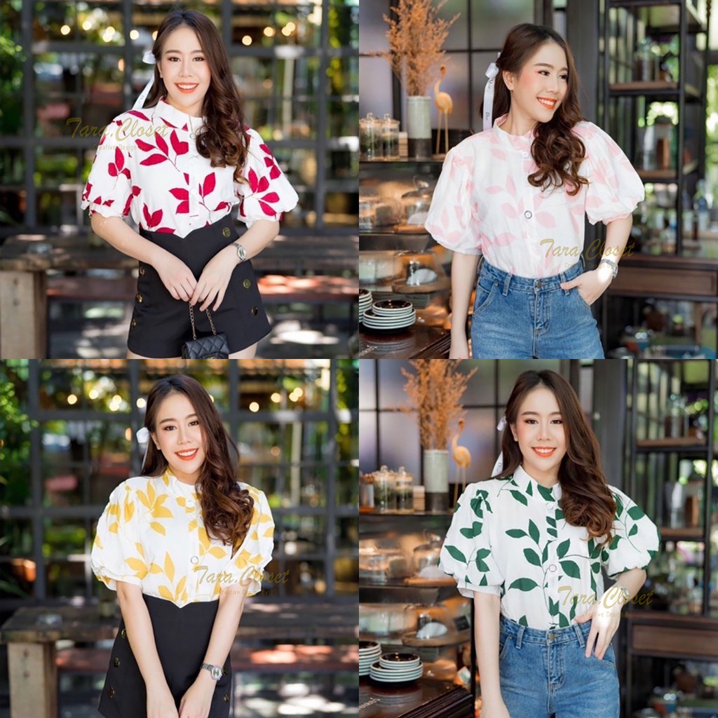 SL004 TARA Slavic เสื้อคอจีน แขนพอง ลายใบไม้ เนื้อผ้าสลาฟ ผ้าดีมาก งานดี ทรงน่ารักมาก จะใส่เที่ยว