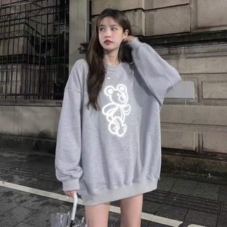 Autumn coat sweater womens design reflective bear 2021 New loose-fitting non-hoodie thin long sleeve top ins