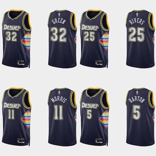 เสื้อกีฬาบาสเก็ตบอลแขนกุด ลายทีม Ani NBA Jersey Nuggets Green Rivers Barton Morris สไตล์คลาสสิก