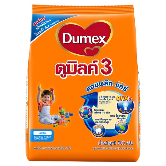🔥สินค้าขายดี!! ดูเม็กซ์ ดูมิลค์ 3 ฅอมพลีต แฅร์ ผลิตภัณฑ์นมชนิดละลายทันที รสจืด 900กรัม Dumex Dumilk 3 Komplete Kare Plai
