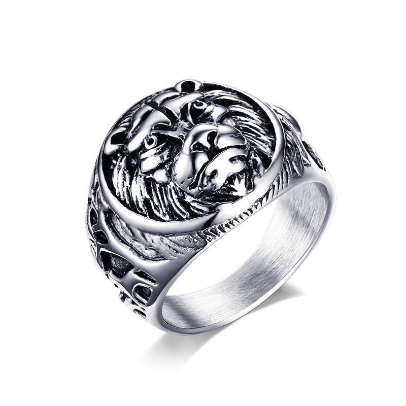 Stainless Steel Lion Head Rings In Silver-color Metal Rock Style Gothic Biker