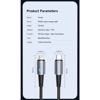Toocki PD 20W USB C สายเคเบิล 2.4A ชาร์จเร็ว Type C ถึง 1OS Pad ที่ชาร์จ C-L สายเคเบิลข้อมูล สายไฟ