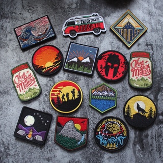 Embroidered Velcro wolf roar armband jungle sunrise starry sky mountain camping scenery morale chapter DIY 3D Embroidery Patch /Badges/Emblem Decorative For Jackets Jeans Backpack