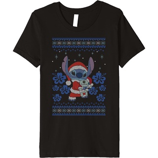 เสื้อยืดสีดำอินเทรนด์เสื้อยืดแขนสั้นลําลอง พิมพ์ลาย Disney Lilo &amp; Stitch Christmas Stitch พรีเมี่ยม สําหรับผู้ชายS M L