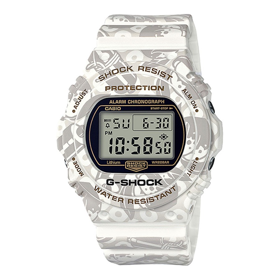 Casio G-Shock นาฬิกาข้อมือผู้ชาย สายเรซิ่น รุ่น DW-5700SLG-7 - JUROJIN SHICHI FUKU JIN LIMITED EDITION - สีขาว